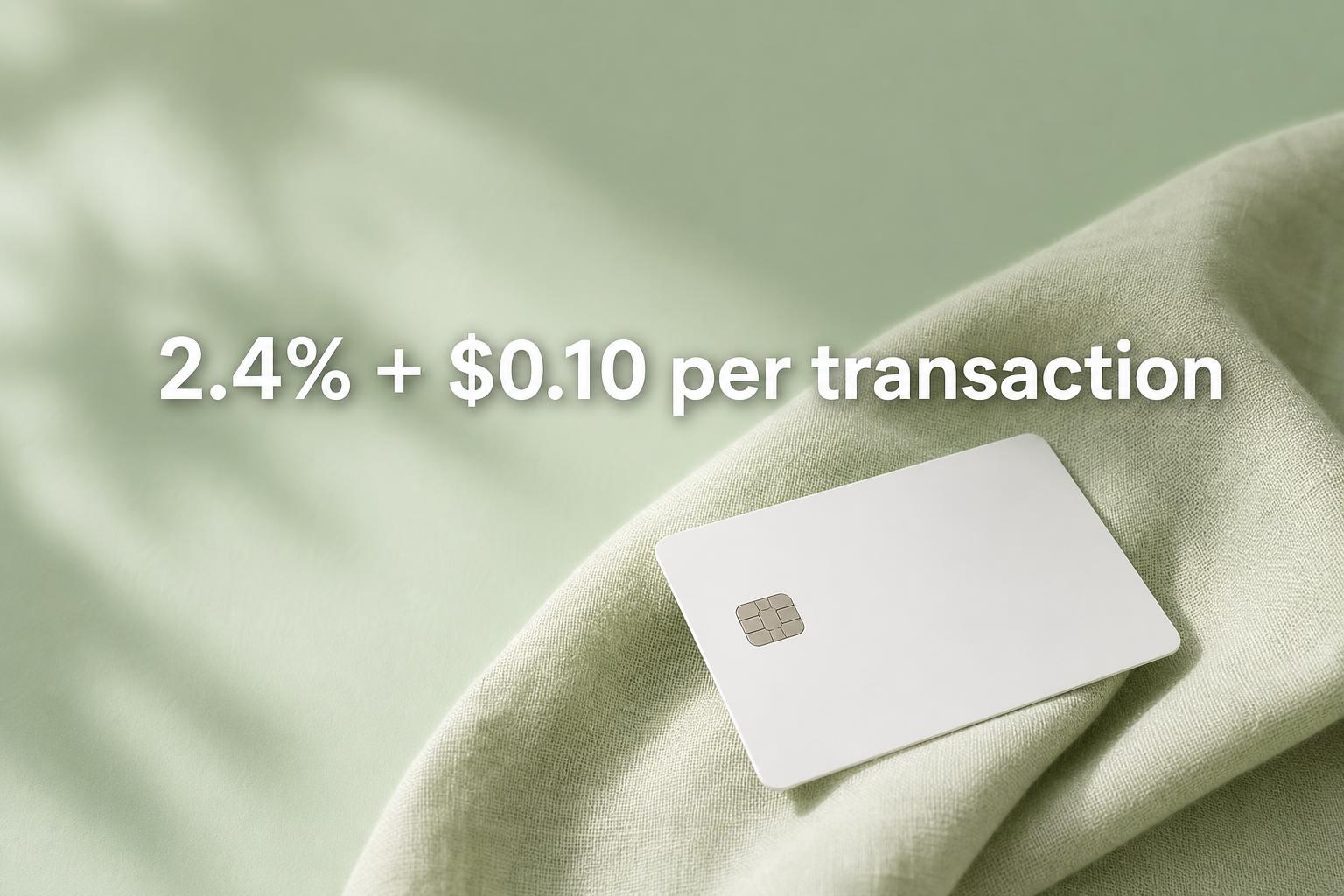 Ecommerce payment processing dashboard showing 2.4% plus 10 cents interchange-plus rate
