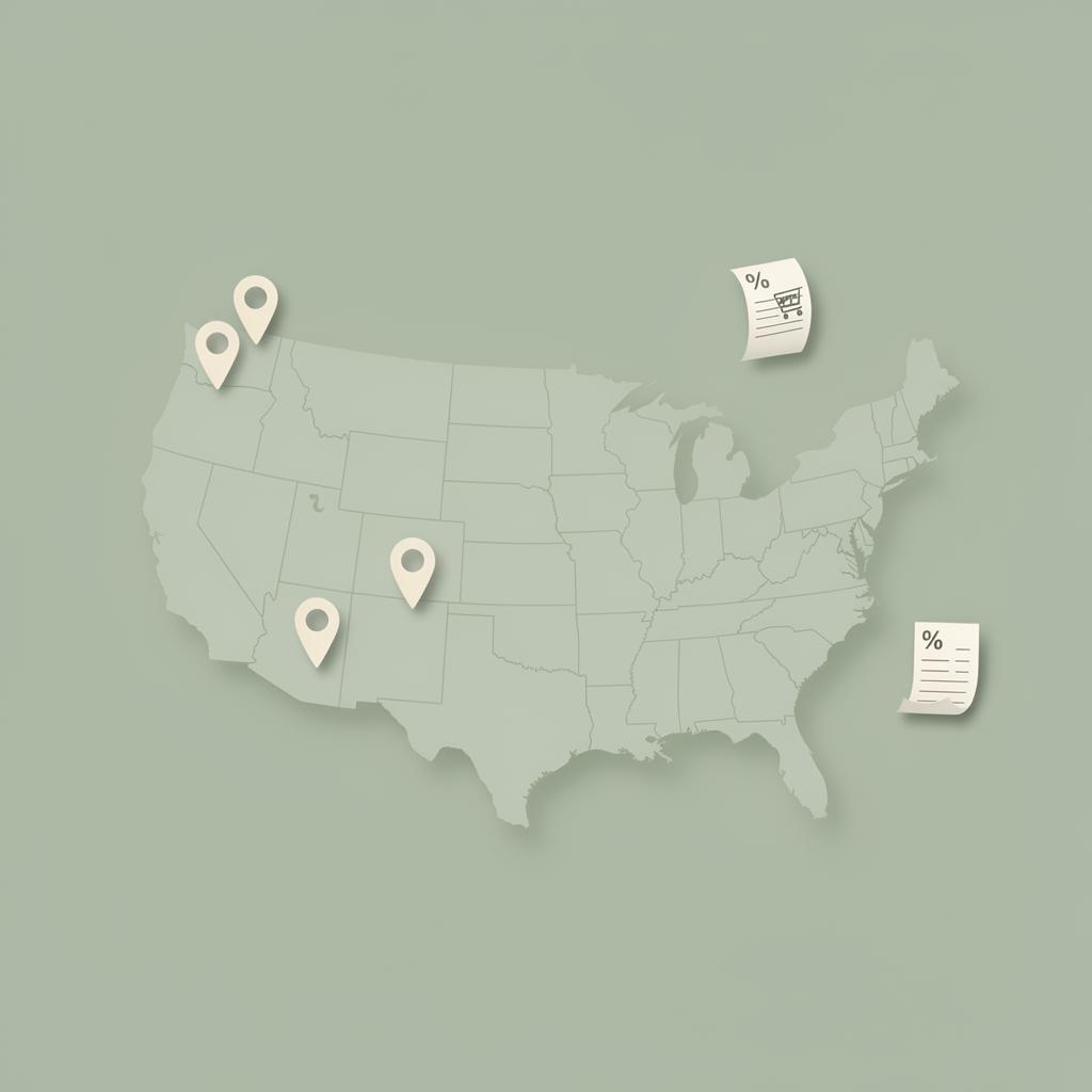 Sales tax automation map of the United States with state tax rate badges